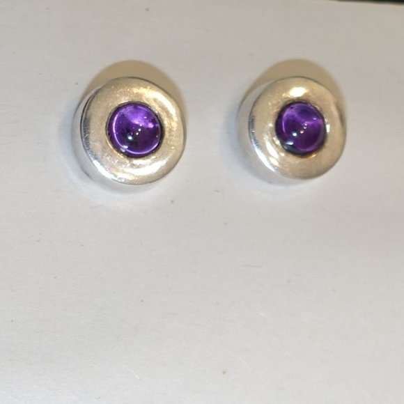 Sterling Stud Earrings with Amethysts, 10mm, 8g, Artisan - Picture 6 of 9
